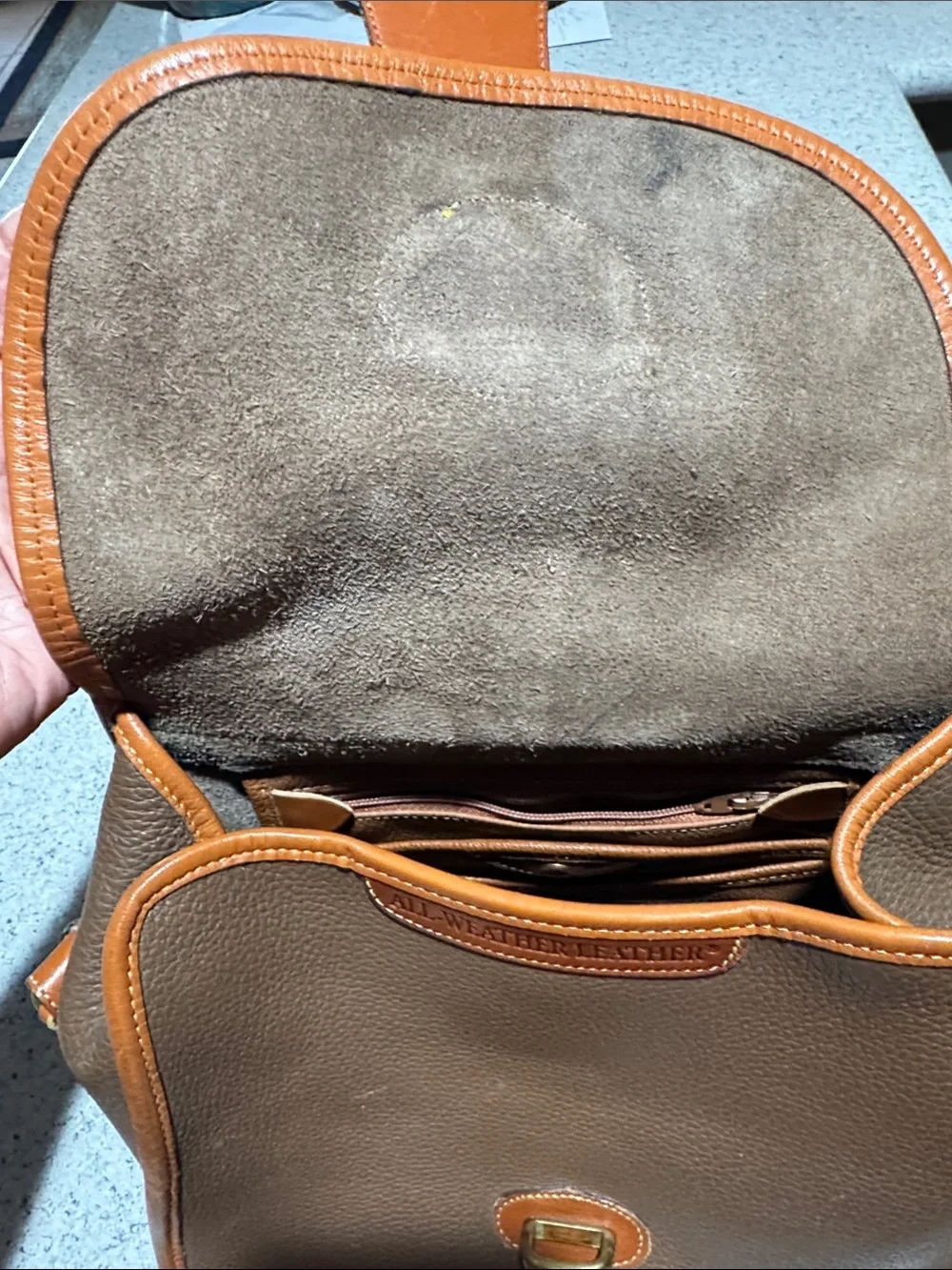 Dooney & Bourke Brown Pebbled Leather Messenger with Tan Trim